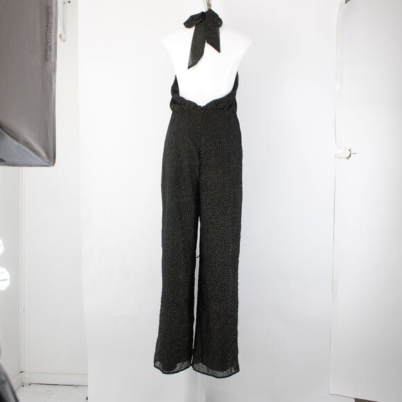 House Of Harlow Jumpsuit NEW Sz L Black Gold Black Polka Dots Nylon Jumpsuit - Picture 9 of 16
